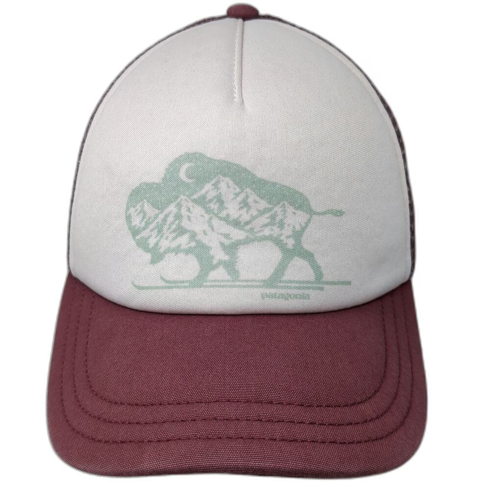 Patagonia Trucker Hat Red One Size Mesh Back Mountain Bison Graphic Snapback